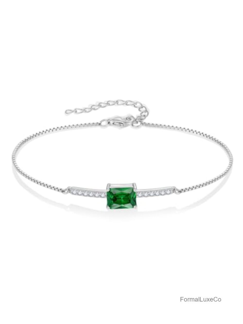 Sterling Silver Halo Rectangular Cut Birthstone Bracelet 18k White Gold Plated